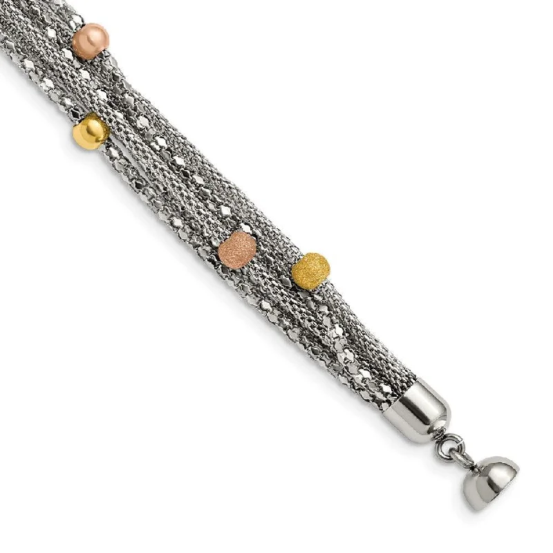 beaded bracelets for women-beaded bracelets for women-Stainless Steel Rose and Yellow IP-plated Mesh Bracelet