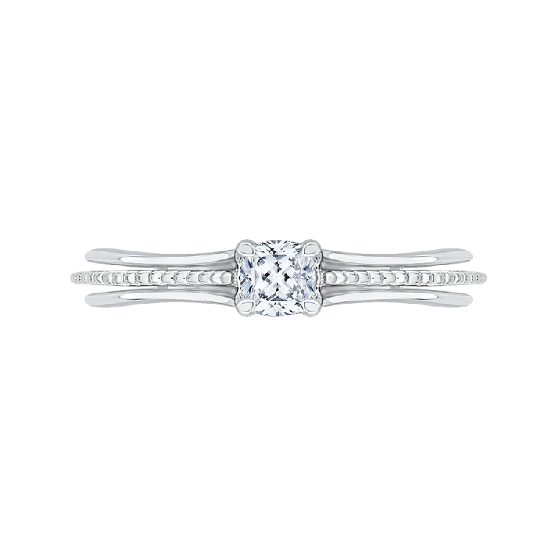 halo engagement rings-14K White Gold Cushion Cut Diamond Cathedral Style Engagement Ring