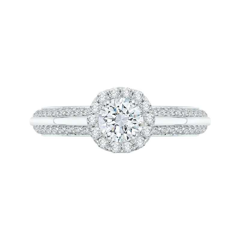 matching engagement rings-14K White Gold Round Cut Diamond Halo Cathedral Style Engagement Ring