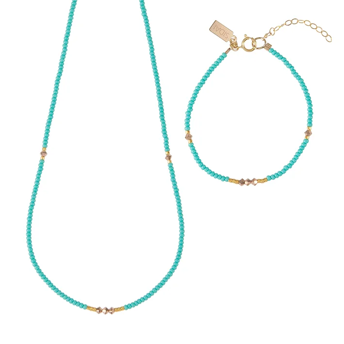 minimalistic pendant necklaces for women-Endito Crystal Necklace & Bracelet Set - TURQUOISE