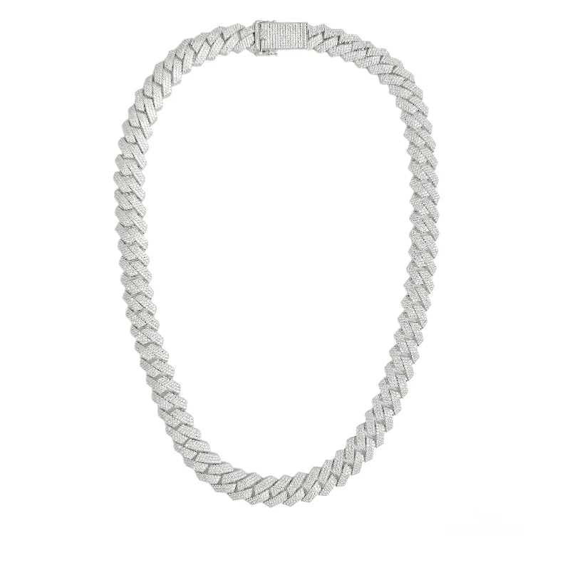 trendy layered necklaces for women-Rhodium Plated 925 Sterling Silver CZ Encrusted Miami Cuban Link 15mm Chain or Bracelet - GMN00211 | GMB00075