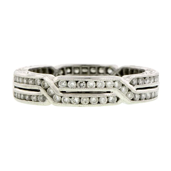 luxury rings for women-Geometric Crossover Diamond Eternity Band Ring, Platinum