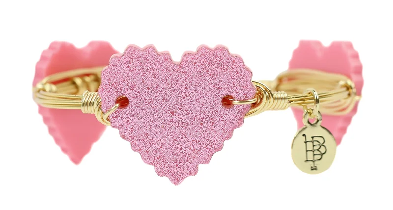 minimalist bangles for women-minimalist bangles for women-Pink Glitter Heart Bangle Bracelet