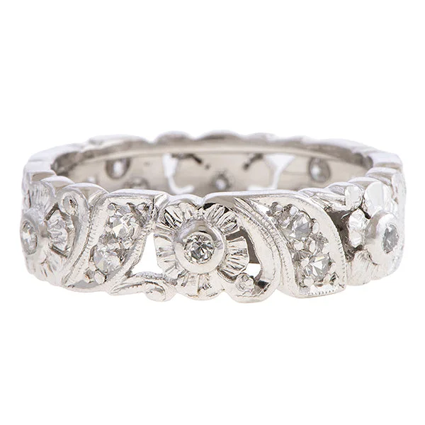 high-quality rings for women-Vintage Patterned Diamond Eternity Band, Size 7