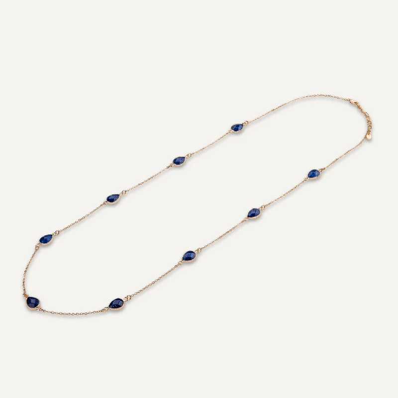 trendy necklaces for women-Semi-precious Lapis Stone Necklace - Long In Gold-Tone