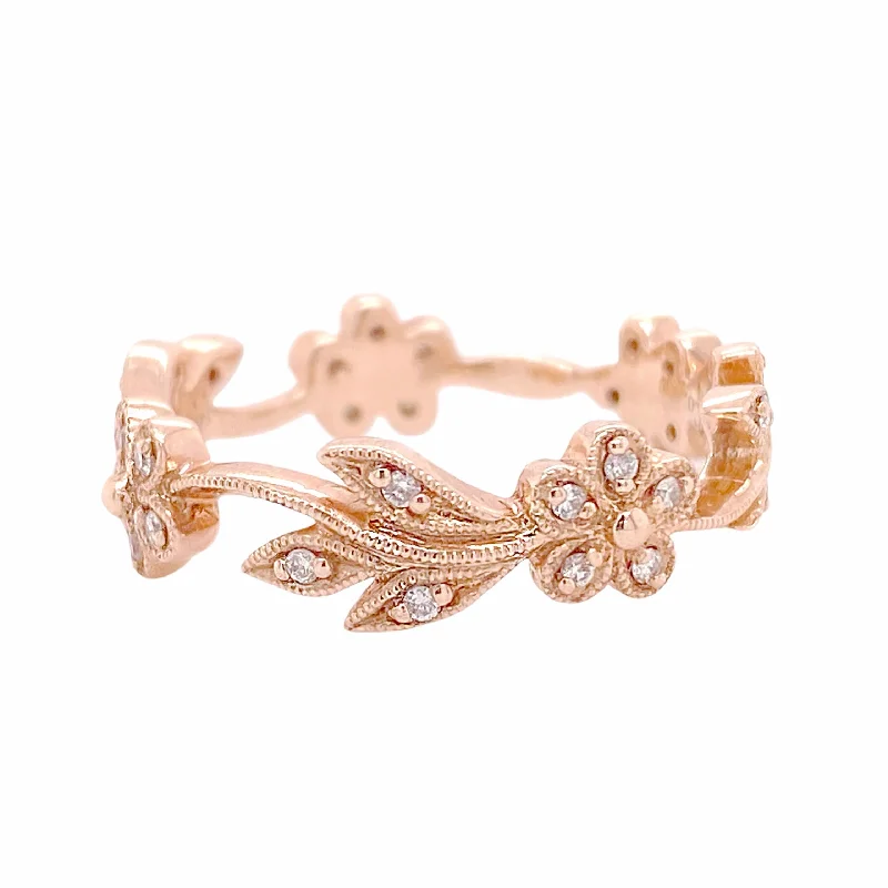 custom gold rings for women-Diamond Flower Band Ring