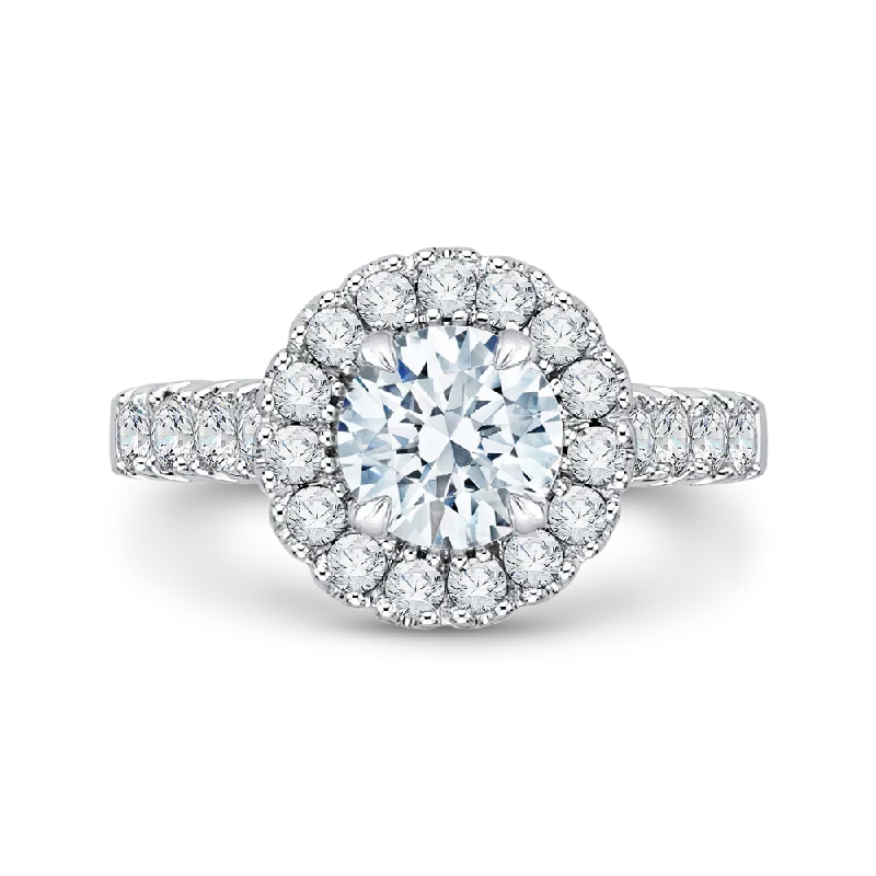 luxury engagement rings-14K White Gold Round Halo Diamond Engagement Ring (Semi Mount)