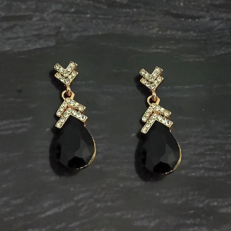 Kriaa Gold Plated Black Crystal And Austrian Stone Stud Earrings - 1306944A