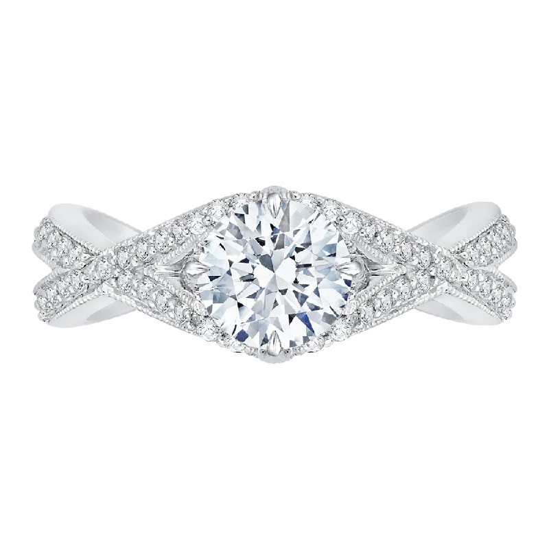 heirloom engagement rings-14K White Gold Split Shank Round Diamond Engagement Ring (Semi Mount)