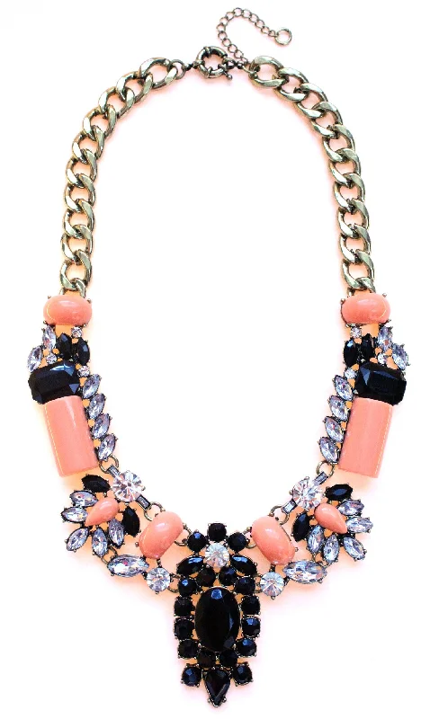 silver plated necklaces for women-Luxe Crystal-Encrusted Collar Statement Necklace- Peach