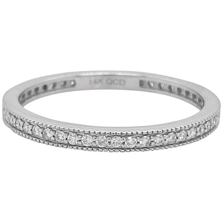 wide bands rings for women-Diamond Milgrain Band