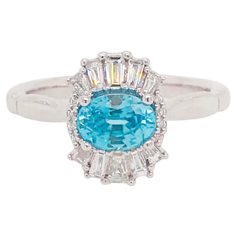 high-quality rings for women-Blue Zircon & Diamond Ring