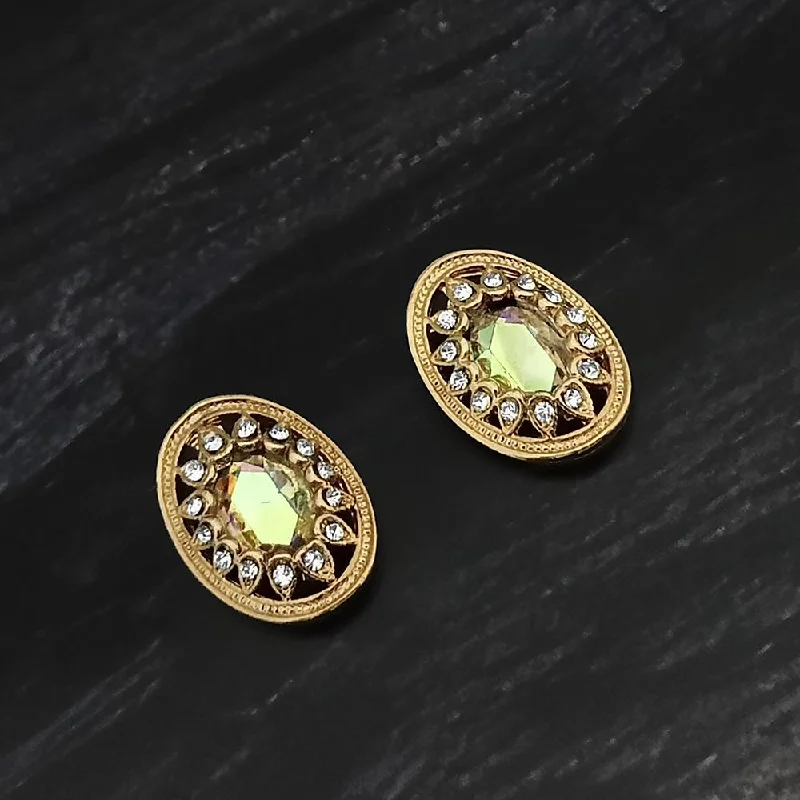 Kriaa Gold Plated Light Green Crystal And Austrian Stone Stud Earrings - 1306905D