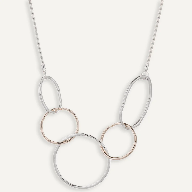 handmade necklaces for women-Geo Abstract Interlocking Circles Necklace In Silver & Rose Gold-Tone