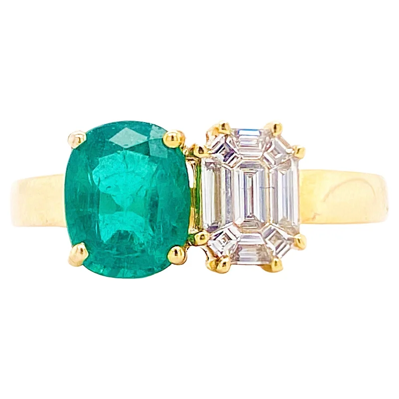 gemstone engagement rings for women-Emerald & Diamond Toi Et Moi