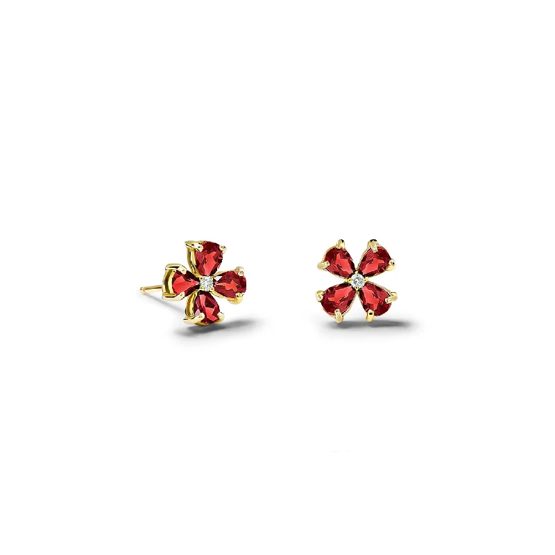 Klover Small Earrings Yellow Gold - Garnet & Diamond