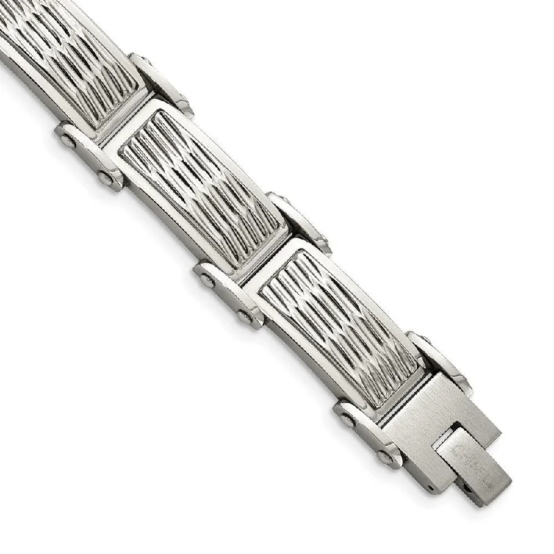 designer bracelets for women-designer bracelets for women-Stainless Steel Polished/Brushed Textured Link Bracelet