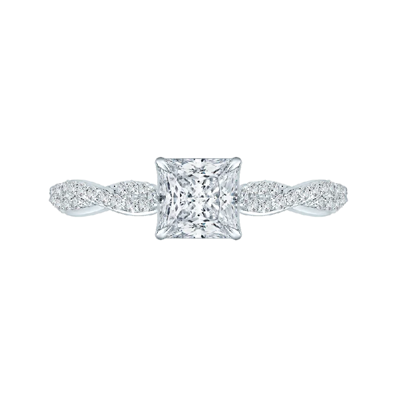 affordable princess cut engagement rings-14K White Gold Princess Diamond Engagement Ring with Criss Cross Shank (Semi Mount)