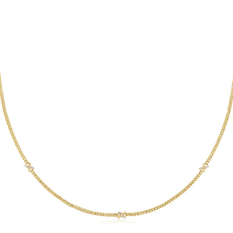 chunky necklaces for women-Gold Cross Station Necklace