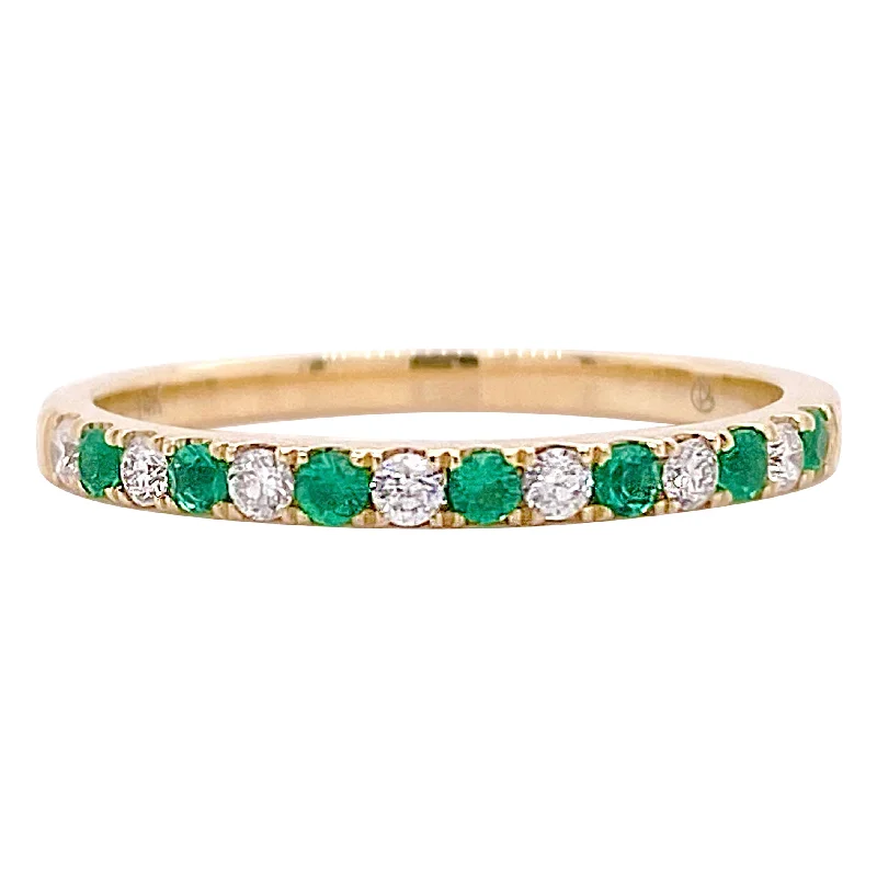 radiant cut engagement rings for women-Diamond and Emerald Stackable Band