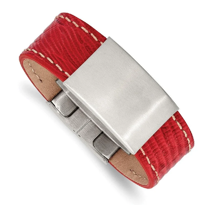 bangle bracelets for women-bangle bracelets for women-Stainless Steel Brushed Red Leather 8in ID Bracelet