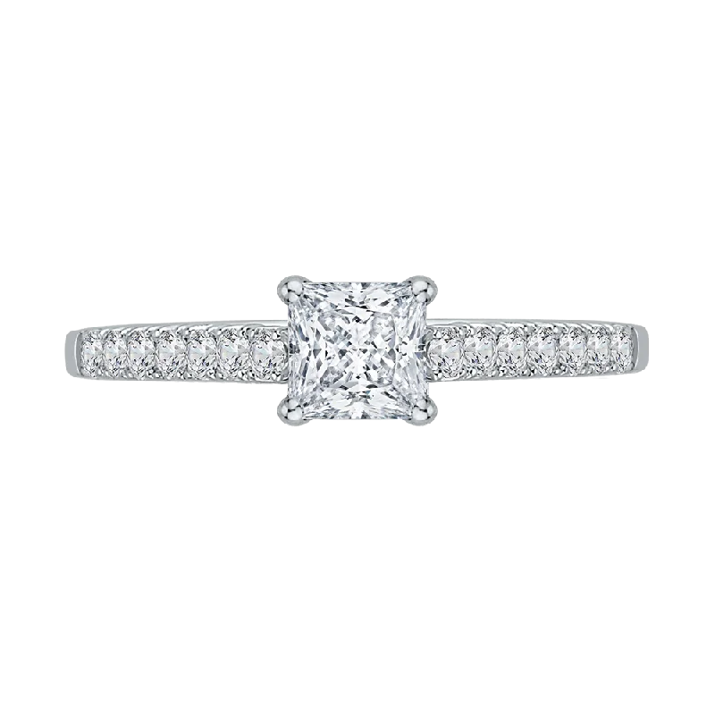 affordable wedding engagement rings-14K White Gold Princess Diamond Cathedral Style Engagement Ring