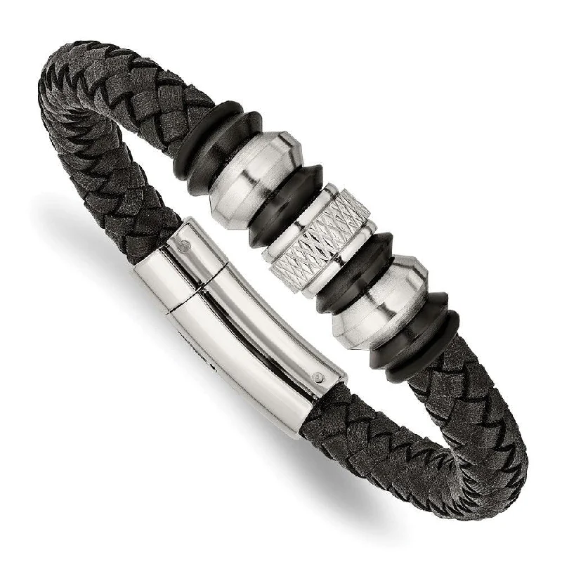 pearl bracelets for women-pearl bracelets for women-Stainless Steel Brushed/Polished Blk Leather Blk IP Blk Rubber Bracelet