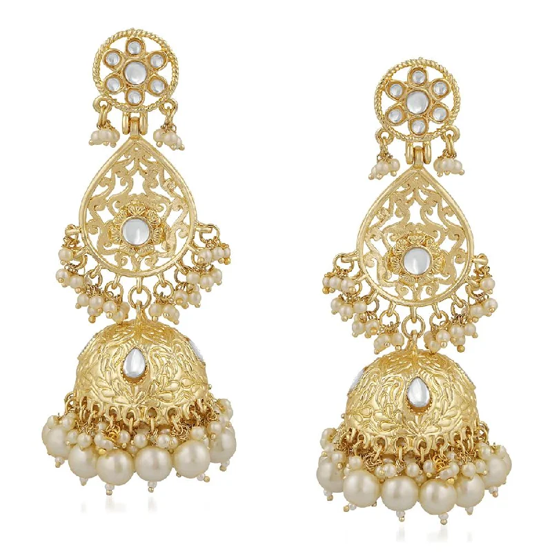 Mahi Ethnic Gold Plated White Kundan Long Dangler Jhumki Earring For Women VECJ100200