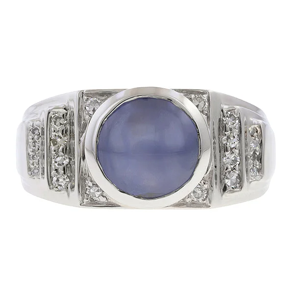 promise rings for women-Vintage Star Sapphire & Diamond Ring