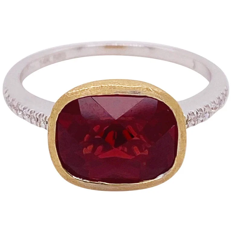 engagement rings with gemstones-Garnet Bezel & Diamond Ring