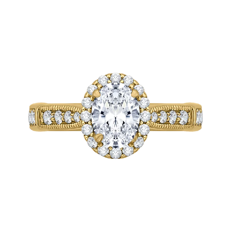 vintage style engagement rings-14K Yellow Gold Oval Diamond Halo Engagement Ring (Semi Mount)