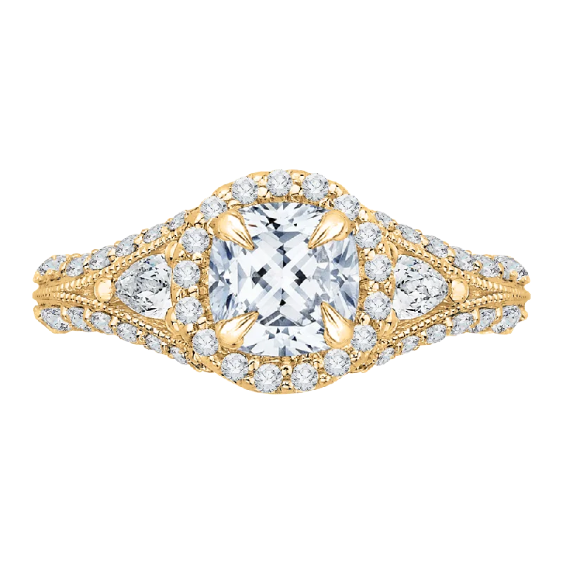 beautiful vintage engagement rings-14K Yellow Gold Cushion Diamond Halo Engagement Ring with Split Shank (Semi Mount)