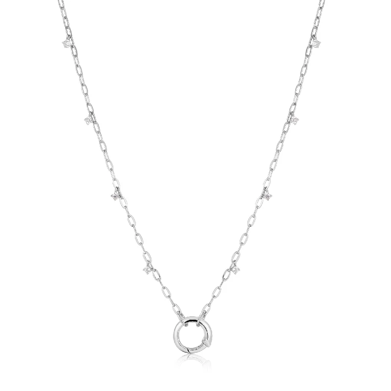 eco-friendly necklaces for women-Silver Shimmer Chain Charm Connector Necklace