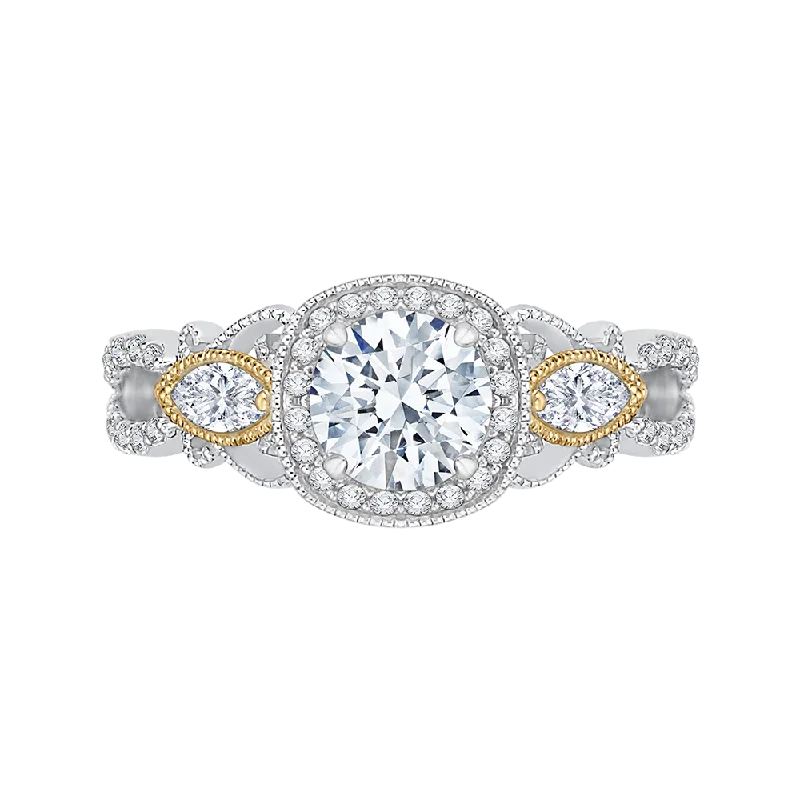 timeless engagement rings-14K Two Tone Gold Round Diamond Halo Engagement Ring (Semi Mount)