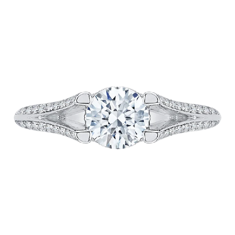 romantic engagement rings-14K White Gold Round Diamond Engagement Ring with Split Shank (Semi Mount)