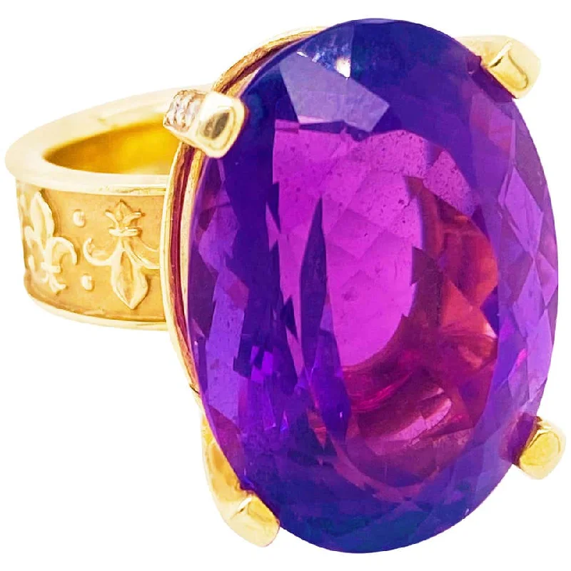 minimalistic rings for women-36 Carat Amethyst Fleur de Lis Ring