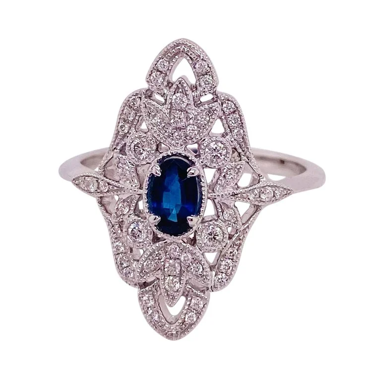 custom-made wedding rings for women-Art Deco Sapphire & Diamond Ring