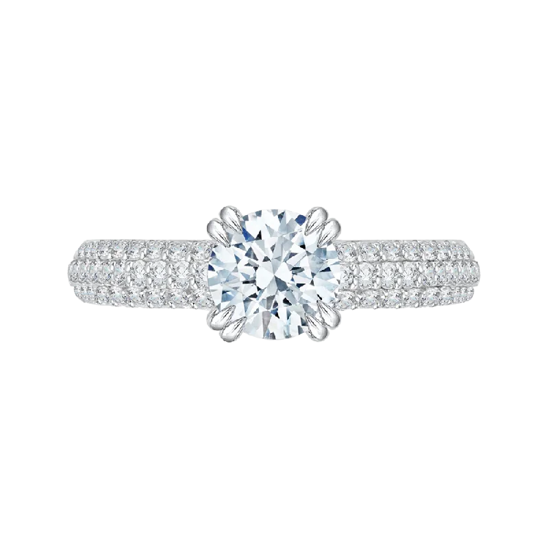 engagement rings for brides-Round Diamond Euro Shank Cathedral Style Engagement Ring In 14K White Gold (Semi Mount)