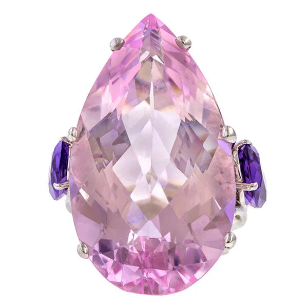 anniversary bands for women-Estate Kunzite & Amethyst Ring