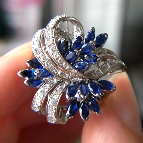 wedding bands for women-Estate Sapphire & Diamond Cocktail Ring