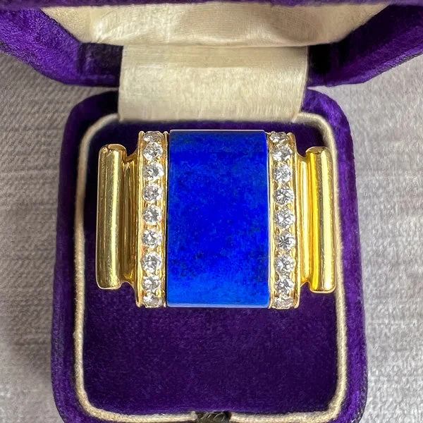 heart-shaped rings for women-Vintage Lapis & Diamond Ring