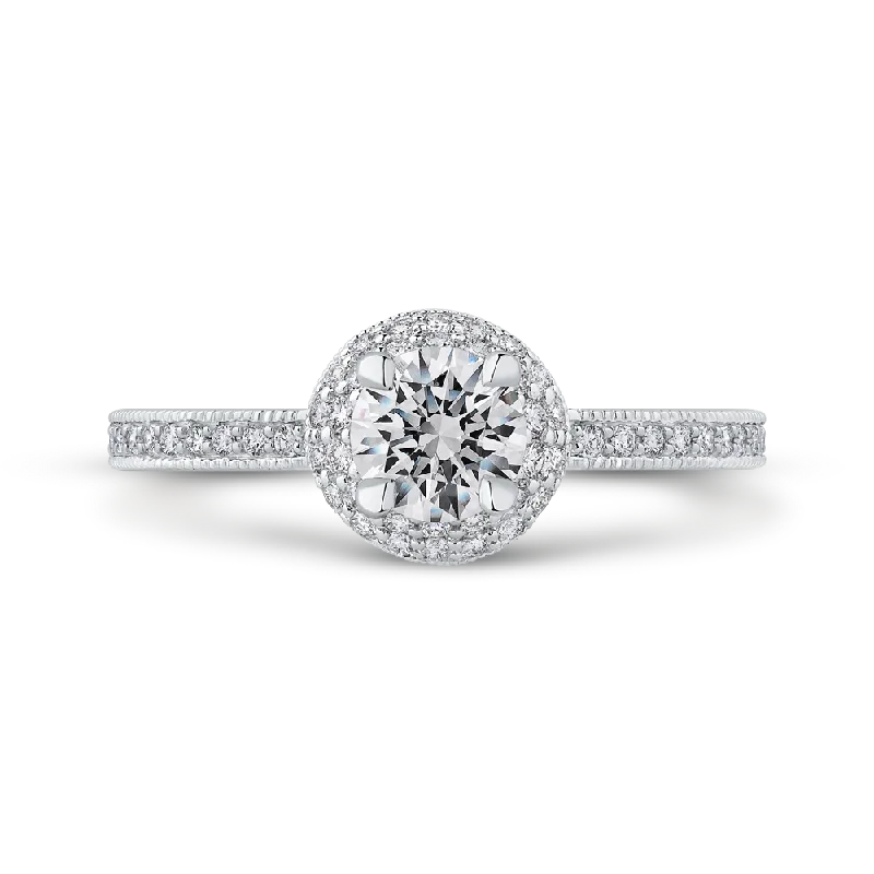 romantic engagement rings-Round Cut Diamond Engagement Ring In 14K White Gold