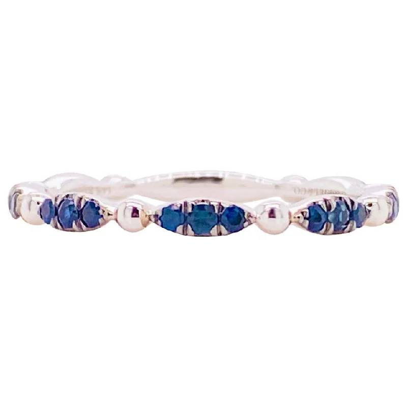 anniversary bands for women-Blue Sapphire Stackable Ring