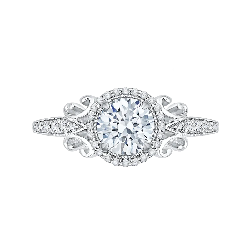 platinum diamond engagement rings-14K White Gold Round Diamond Halo Engagement Ring (Semi Mount)