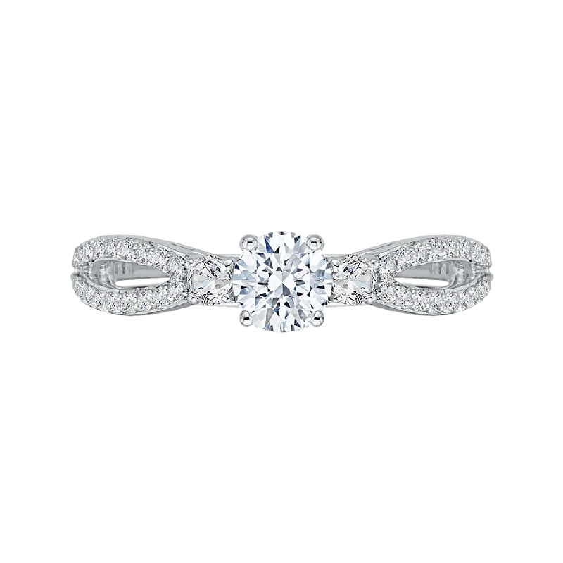 platinum diamond engagement rings-14K White Gold Round Diamond Engagement Ring with Split Shank