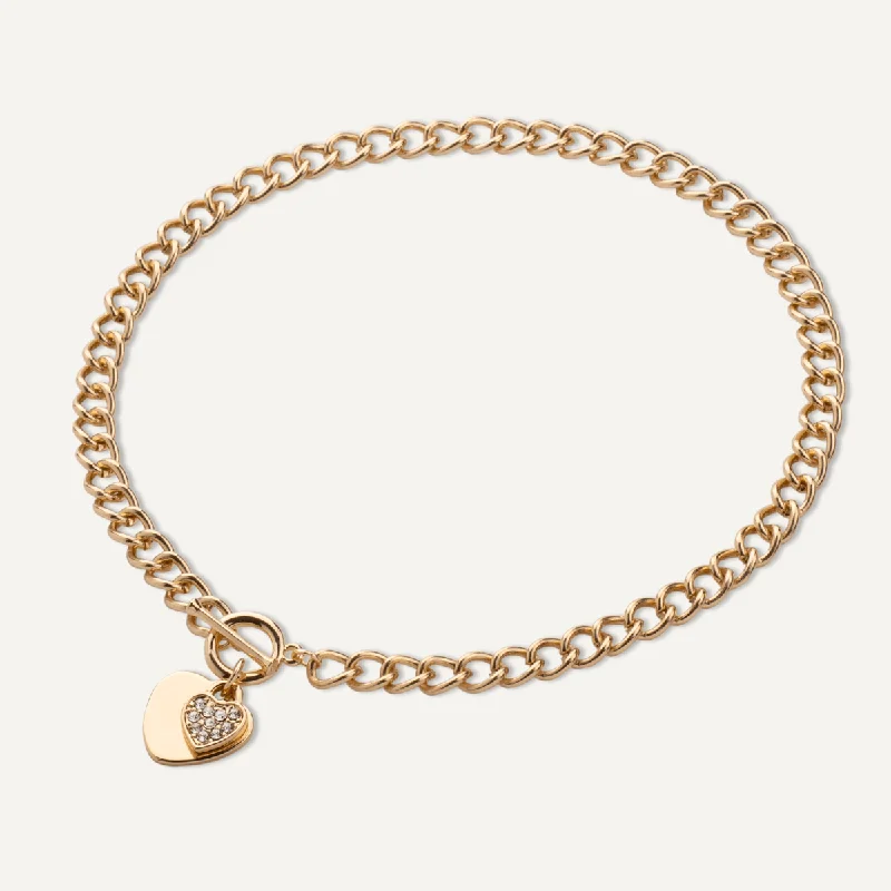 designer necklaces for women-Sweetheart Crystal Heart Disc Short Necklace In Gold-Tone