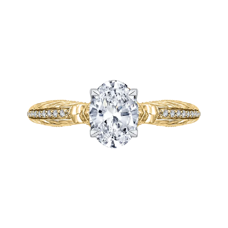 halo diamond engagement rings-14K Two Tone Gold Oval Diamond Engagement Ring (Semi Mount)