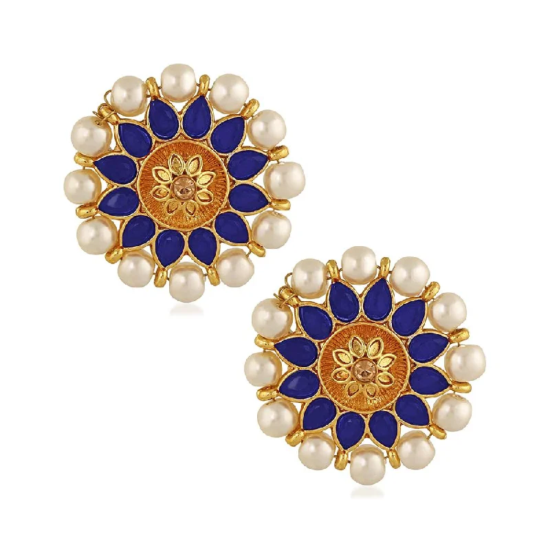 Mahi Blue Meenakari Work Traditional Floral Earring with Kundan for Women (VECJ100218Blu)