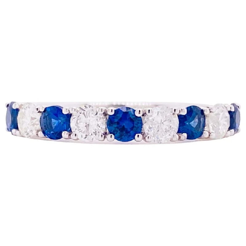 custom-made wedding rings for women-Blue Sapphire Diamond Stackable Ring