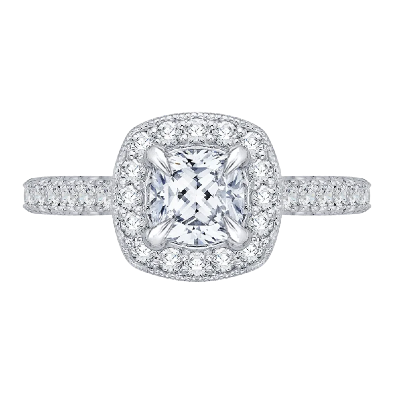 designer engagement rings-14K White Gold Cushion Diamond Halo Engagement Ring with Euro Shank (Semi Mount)